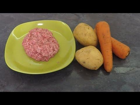 2 картофеля, 2 моркови, немного мяса и вкусный ужин готов