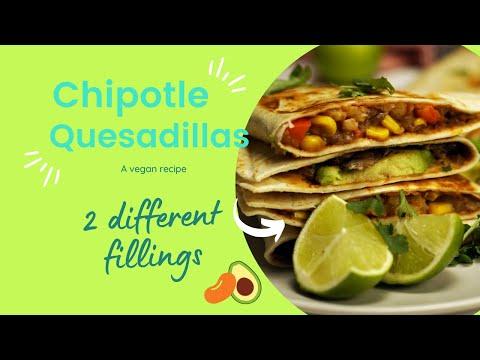 Chipotle quesadillas, refried beans and mushroom avocado fillings - vegan recipe
