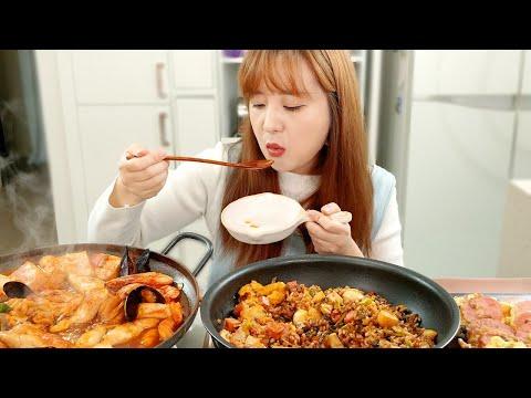 COOKING MUKBANG :) Spicy Altang (Fish Roe Stew), Radish Kimchi Fried Rice, Sausage Pancake.