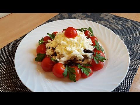 Салат с ветчиной грибами и сыром! Рецепт вкусного салата на праздник!