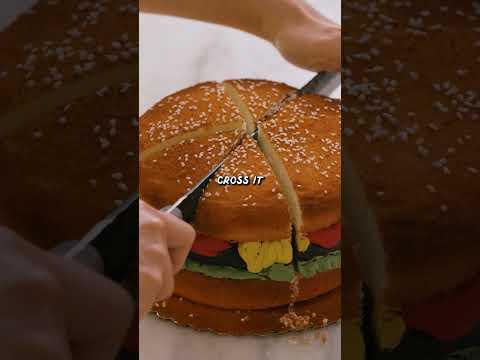 Cutting a Burger Cake Into 32 Pieces with The Longest Knife!