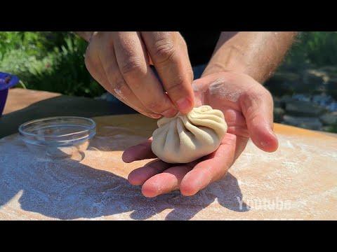 COOKING KHINKALI ON A CAMPFIRE IN NATURE. ENG SUB