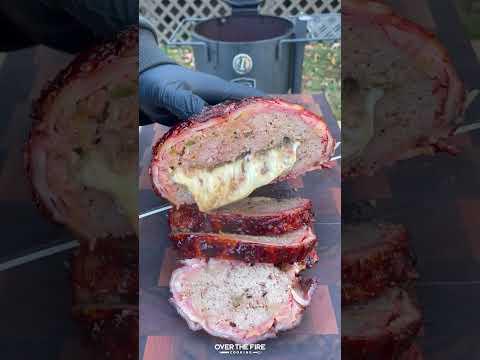 Cheese Stuffed Smoked Meatloaf Recipe | Over The Fire Cooking by Derek Wolf