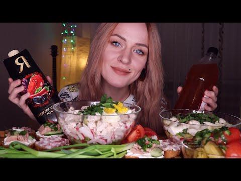 MUKBANG | Окрошка томатная и на квасе, бутерброды | Okroshka tomato and kvass soup не ASMR