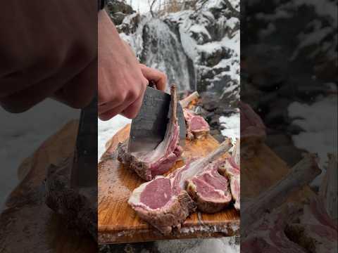 Perfectly grilled lamb chops in nature. 