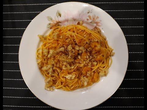 Спагетти с креветками в остром соусе