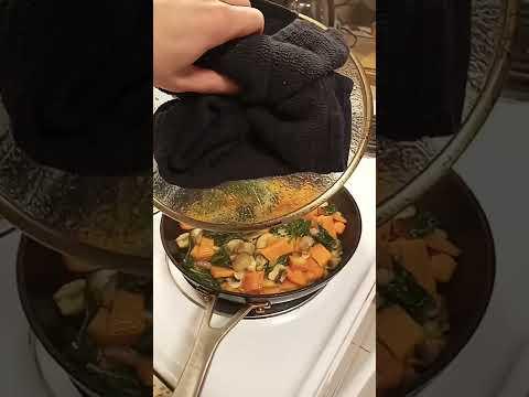 ASMR - FRYING PAN ***SIZZLE*** (part 1) spinach, sweet potato, onion, mushroom