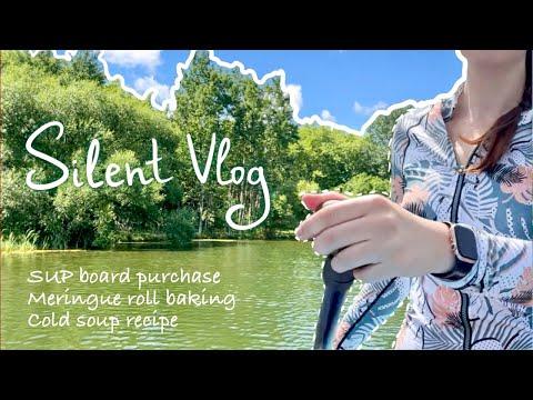 Summer meringue roll baking, SUP board unpacking, cold soup recipe – aesthetic silent vlog