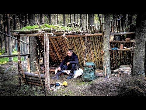 BUSHCRAFT [ primitive technology ] SHELTER 3 days ALONE in FOREST water from SPHAGNUM & Nettle Soup