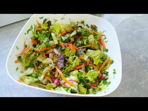 Легкий рецепт салата на каждый день!Бюджетно и вкусно!Салат Весна из огурца, редиса и листьев салата