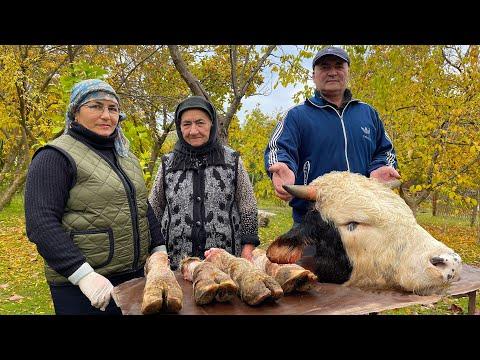 Traditional Azerbaijani dish KHASH | Big Bull's Head Soup | Rural Village Lifestyle