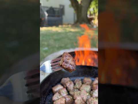Steak Bites Cooked Over the Fire 