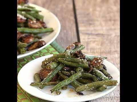 ROASTED GREEN BEANS WITH MUSHROOMS, BALSAMIC, AND PARMESAN