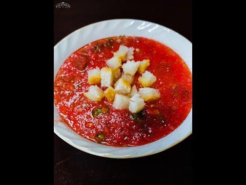Холодный красный суп.Суп с помидорами.Кушать одно удовольствие.Летняя еда в жару
