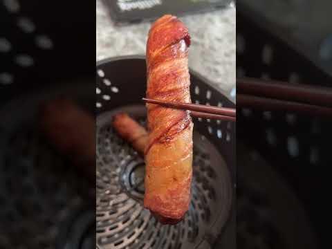 How to make air fried bacon wrapped hot dogs