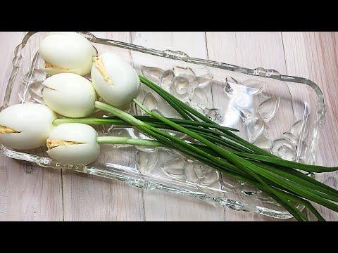 Белые тюльпаны. Вкусно и красиво. Оригинальная закуска из фаршированных яиц.