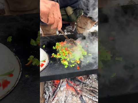 Chinese Burger Stir-fried vegetables on slate