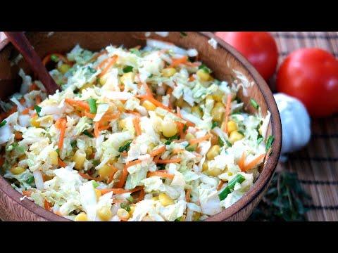 Салат из пекинской капусты с кукурузой, морковью и зеленью Вкусный и полезный