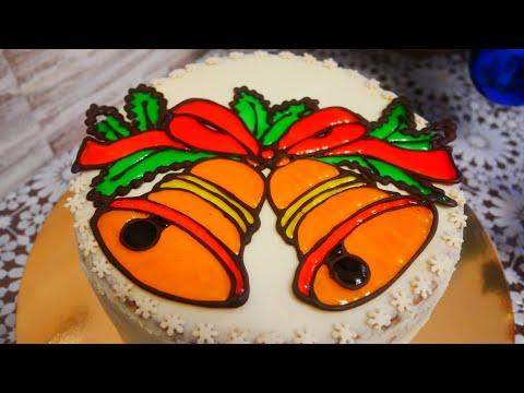 Лимонный торт. Бисквитный торт на Рождество. Украшение торта гель декором за 10 минут