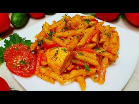 Вкусный и сытный ужин– Макароны с мясом и овощами в томатном соусе на сковороде – устоять невозможно